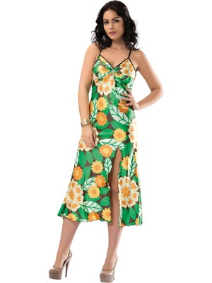 Yeşil Yırtmaçlı Saten Gecelil