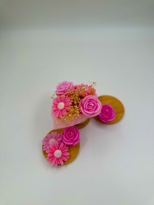 Yeni Vazoda Papatya Gül 4'lü Pembe Dekoratif Mum