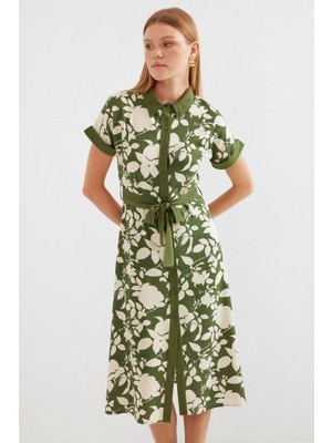 Infivento 2455 Desenli Gömlek Elbise - Haki