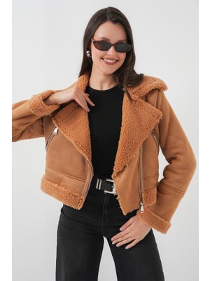 Infivento 5155 Kruvaze Yaka Suni Kürklü Deri Mont - A.kahve