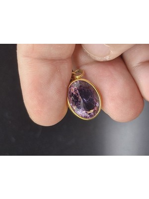 3.14 Gram Natural Ametist 925 Ayar Gümüş Kolye Ucu