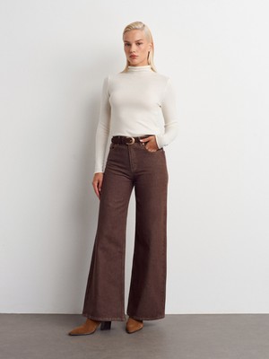 72033 Geniş Kalıp Renkli Denim Pantolon-Kahve