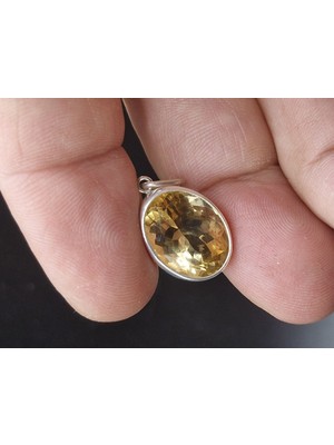 3.47 Gram Natural Sitrin 925 Ayar Gümüş Kolye Ucu