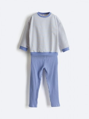 Lcw Baby Mor Çizgili Kız Bebek Sweatshirt ve Tayt 2'li