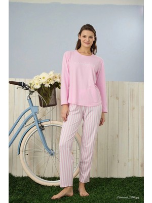 Pijamoni Kadın Milan Kumaş Bisiklet Yaka Pembe Pijama Takımı - 7600