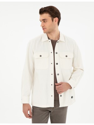 Pierre Cardin Erkek Ekru Klasik Yaka Çift Cepli Oversize Gömlek Ceket 50293183-VR019
