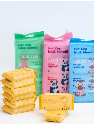 4 Paket 64'lü Mini Cep Islak Mendil – Taşınabilir, Hijyenik Seyahat ve Günlük Temizlik Mendili