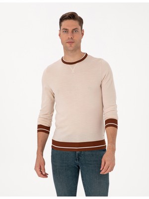 Pierre Cardin Erkek Kum Melanj Slim Fit Bisiklet Yaka Yün Karışımlı Triko Kazak 50315712-VR123