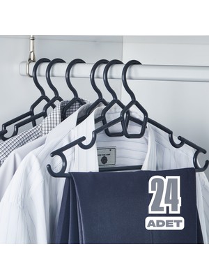 Beray Home 24 Adet Siyah Plastik Elbise Kıyafet Askısı 24'lü Set