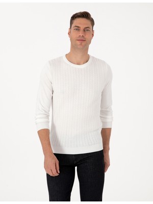 Pierre Cardin Erkek Ekru Slim Fit Bisiklet Yaka Triko Kazak 50315717-VR019