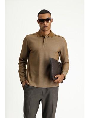 Polo Yaka Regular Fit Desenli Sweatshirt