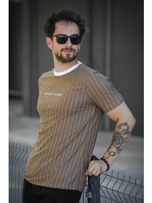 About Baskılı Çizgili Bisiklet Yaka Slim Fit Erkek Tshirt