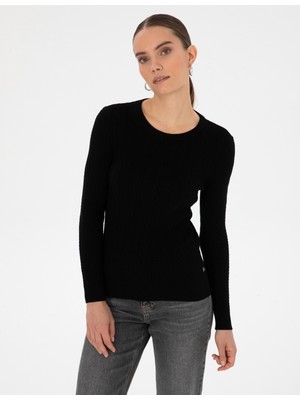 Pierre Cardin Kadın Siyah Ex. Slim Fit Örgü Desenli Kazak 50316334-VR046