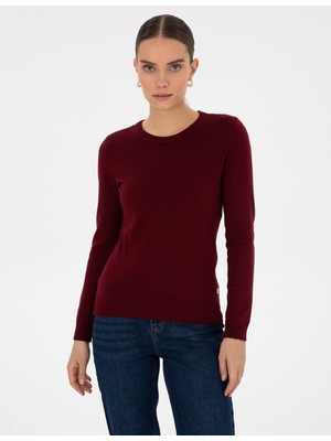 Pierre Cardin Kadın Vişne Slim Fit Bisiklet Yaka Basic Kazak 50315758-VR223