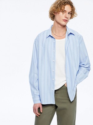 Xsıde Mavi Regular Fit Uzun Kollu Poplin Erkek Gömlek