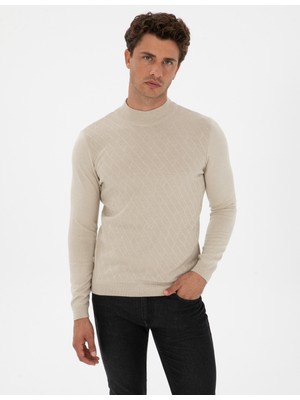 Pierre Cardin Erkek Kum Melanj Slim Fit Yarım Balıkçı Yaka Triko Kazak 50318128-VR123