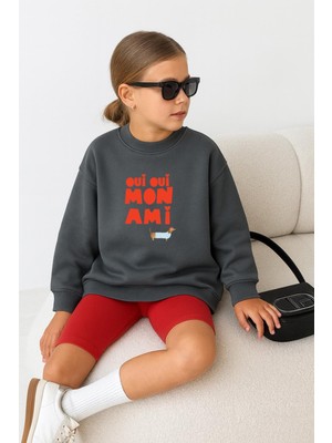 Kız Çocuk Baskılı 3 Iplik Kumaş Pamuklu Sweatshirt