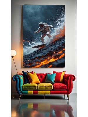 Özkacar Group Sörf Yapan Astronot I Ev Duvar Salon Güzellik Salonu Ofis Dükkan Dekarasyon Kanvas Tablo
