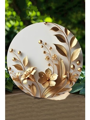 20 x 20cm Dekoratif Ahşap Duvar Süsü – Altın Çiçek Tasarımı DT092