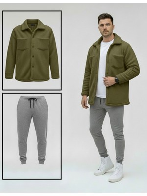 Unisex Trend Kombin Peluş Gömlek Ceket & Jogger Eşofman Takımı