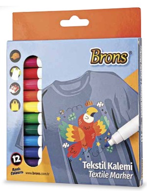 Brons 12 Renkli Tekstil Kalemi Kalıcı Su Bazlı Boyama Aracı ile Yaratıcılığınızı Keşfedin