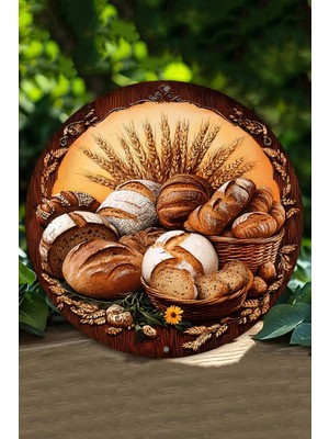 33 x 33cm Dekoratif Ahşap Duvar Süsü – Ekmek ve Buğday Tasarımı DT089