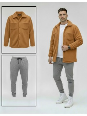 Unisex Trend Kombin Peluş Gömlek Ceket & Jogger Eşofman Takımı