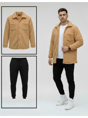 Unisex Trend Kombin Peluş Gömlek Ceket & Jogger Eşofman Takımı
