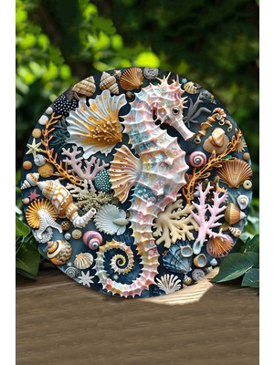 33 x 33cm Dekoratif Ahşap Duvar Süsü – Denizatı ve Mercan Tasarımı DT093