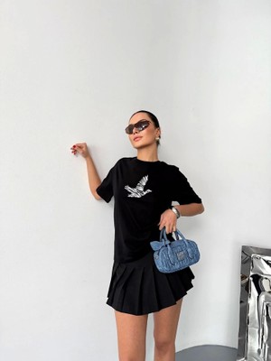 Infivento Kısa Kol Baskılı T-Shirt - Siyah