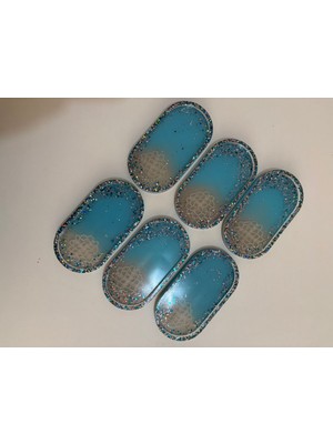 Elince - El Yapımı 6'lı Epoksi Sunumluk - Açık Mavi Dantel & Glitterli - Ebatları: 17,5 x 9,5 cm