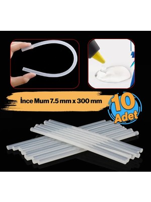 Zimak Ince Mum Silikon 7.4 mm Çubuk Sıcak Silikon Hobi Süs Hediyelik Eşya Maket Yapıştırma 10 Adet