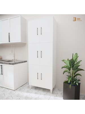 B3CONCEPT Geniş Hacimli 6 Kapaklı 6 Raflı Çok Amaçlı - Kolay Kurulum - Mutfak Balkon Banyo Erzak Kiler Dolabı