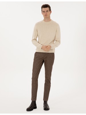 Pierre Cardin Erkek Vizon Slim Fit Beli Lastikli Kanvas Pantolon 50309952-VR052