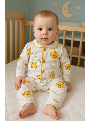 6 Ay 2 Yaş Arası  Bebek Pijama Takımı Düğmeli Yumuşak Dokulu