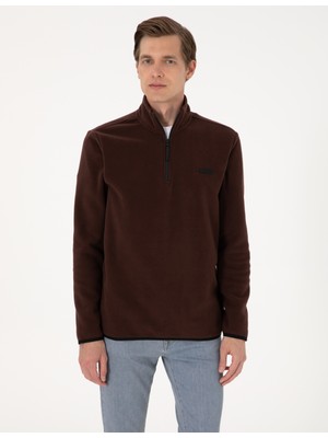 Pierre Cardin Erkek Kahverengi Regular Fit Yarım Fermuarlı Polar Sweatshirt 50314056-VR029