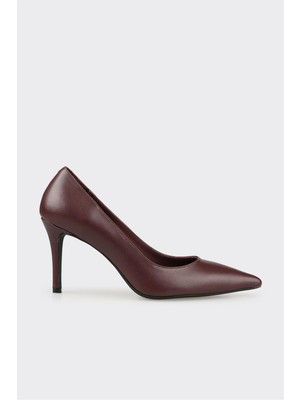Bordo Deri Kadın Stiletto