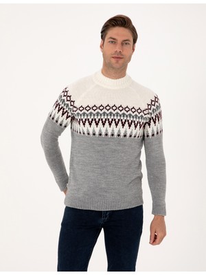 Pierre Cardin Erkek Açık Gri Melanj Slim Fit Çeyrek Yaka Triko Kazak 50315740-VR091