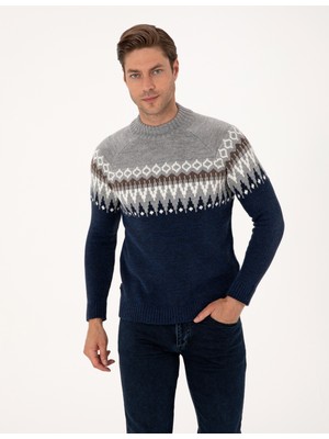 Pierre Cardin Erkek Lacivert Slim Fit Çeyrek Yaka Triko Kazak 50315740-VR033