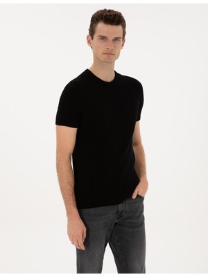 Pierre Cardin Erkek Siyah Slim Fit Bisiklet Yaka Triko Kazak 50315689-VR046