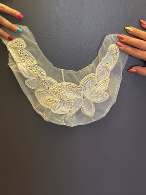 Inci Boncuk Payet Işleme Beyaz Yaka Dikiş Aksesuarı 26X11 cm