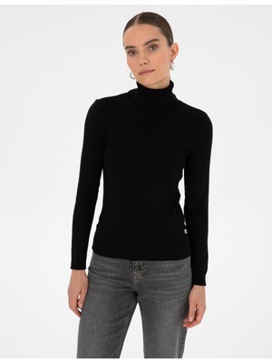 Pierre Cardin Kadın Siyah Slim Fit Balıkçı Yaka Basic Kazak 50315747-VR046