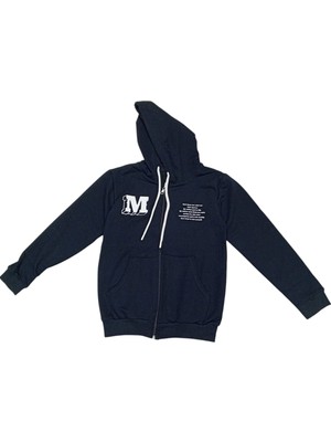 Erkek Çocuk M Harfli Kanguru Cepli Fermuarlı Kapüşonlu Lacivert Hırka