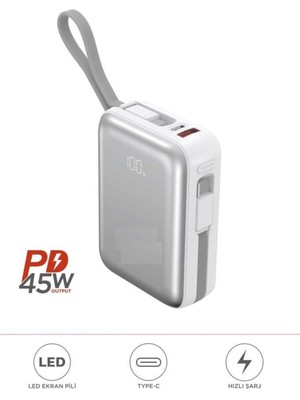 1018 10000 Mah Type-C Lightning 45 W Süper Hızlı Şarj Powerbank