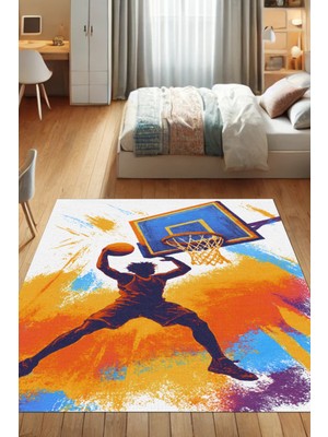 The Reef Design Renkli Basketbolcu Halısı Dijital Baskılı Dokuma Kaymaz Tabanlı Yıkanabilir Genç Odası Odası Halısı