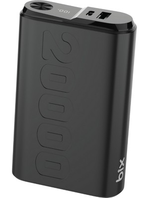 Bix TPB24 20000MAH Pd 20W Usb-C ve Usb-A Qc 3.0 Çift Portlu 22.5W Süper Hızlı Şarj Destekli ve Dijital Ekranlı Mini Powerbank Siyah