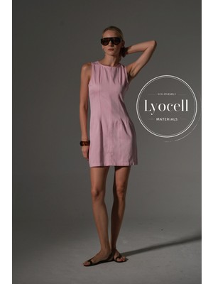 Doğal Dökümlü Pamuk Lyocell Kumaş Fermuarlı Mini Kadın Elbise @tenesso