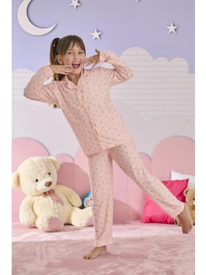 Kız Çocuk Süet Düğmeli Pijama Takımı 3276P