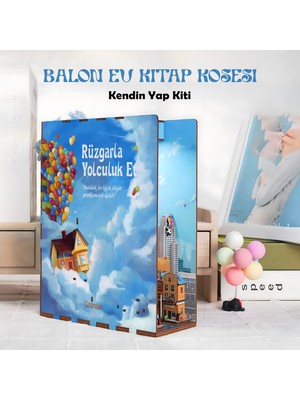 Balon Ev Book Nook – Kendin Yap 3D Ahşap Puzzle Minyatür Kitaplık Kit