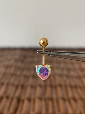 Aida Jewelss 316 L Cerrahi Çelik Parlak Zirkon Taşlı Kalp Modeli Göbek Piercingi